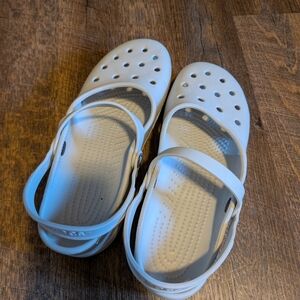 CROCS Cream Mary Jane Sandals with Perforated Design and Rotating Heel Strap